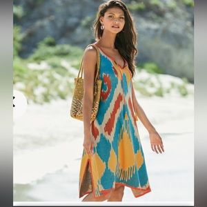 Peruvian Connection Mango, Paprika, Sand and Sky Blue Maxi Dress Made in Peru LG